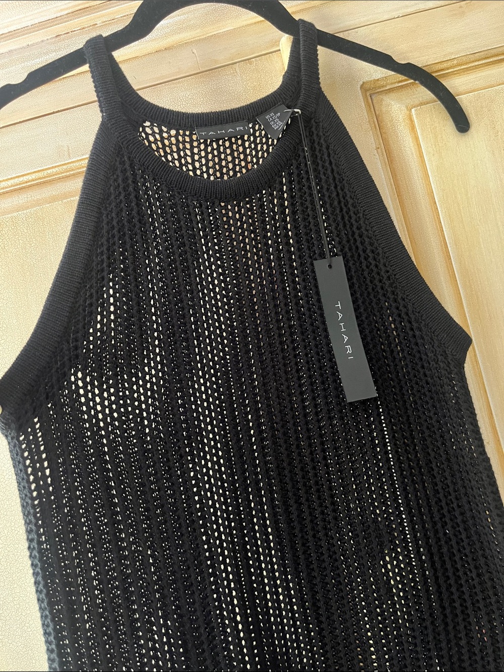 Tahari Black Open-Weave stretchy Halter coverup -NWT